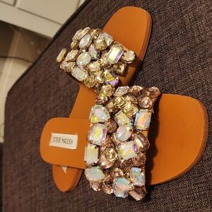 Steve Madden Tan Sandals with Iridescent Embellishments